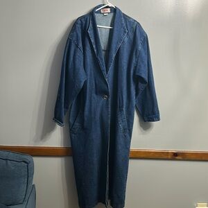 Vintage Apache Blue Denim Jean Jacket Duster Coat SZ Large